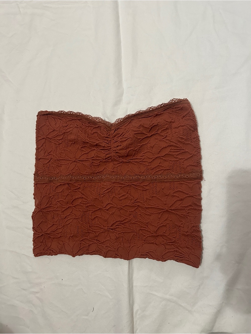 Lace Strapless Crop Top in Rust